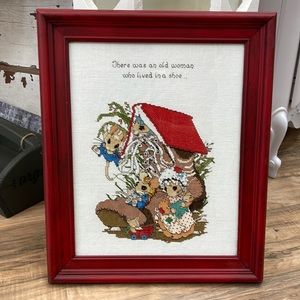 Vintage cross stitch needlepoint childs room nursery wall art